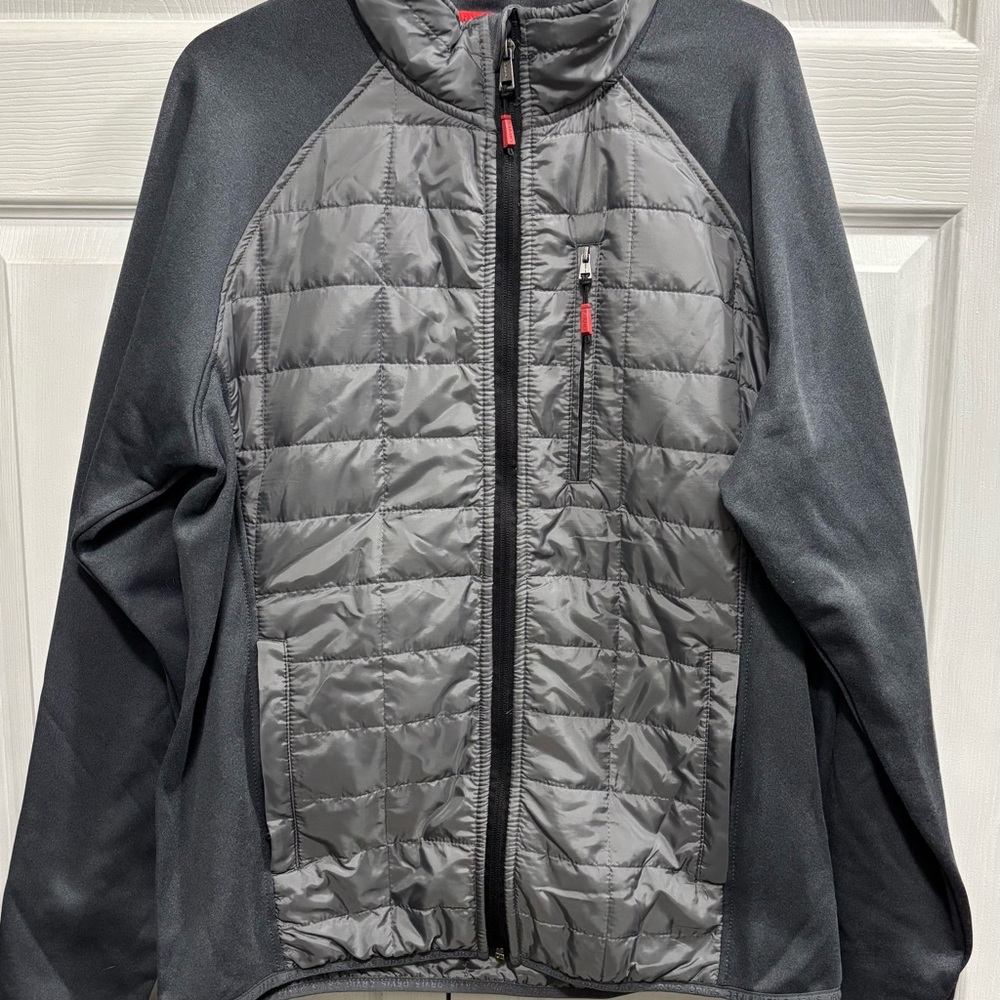 Men’s Orvis Charcoal Grey Medium Hybrid Puffer Casual Fleece Jacket Fill Zip